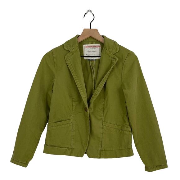 Anthropologie Cartonnier Kittery Green Elbow Patch Blazer Jacket Size 2 - Picture 2 of 7